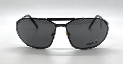 Dolce and Gabbana DG427S 731 Sporty Wraparound-Vintage Sunglasses Black-Solid Grey Lenses-Unworn