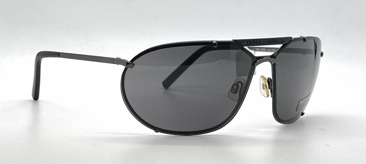 Dolce and Gabbana DG427S 731 Sporty Wraparound-Vintage Sunglasses Black-Solid Grey Lenses-Unworn