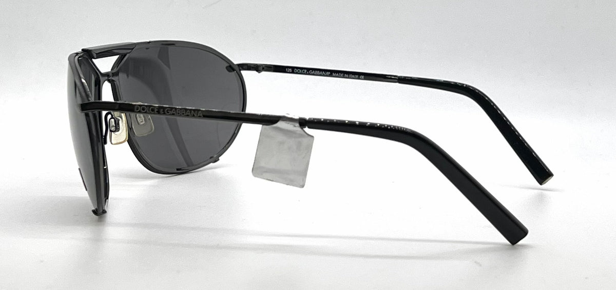 Dolce and Gabbana DG427S 731 Sporty Wraparound-Vintage Sunglasses Black-Solid Grey Lenses-Unworn