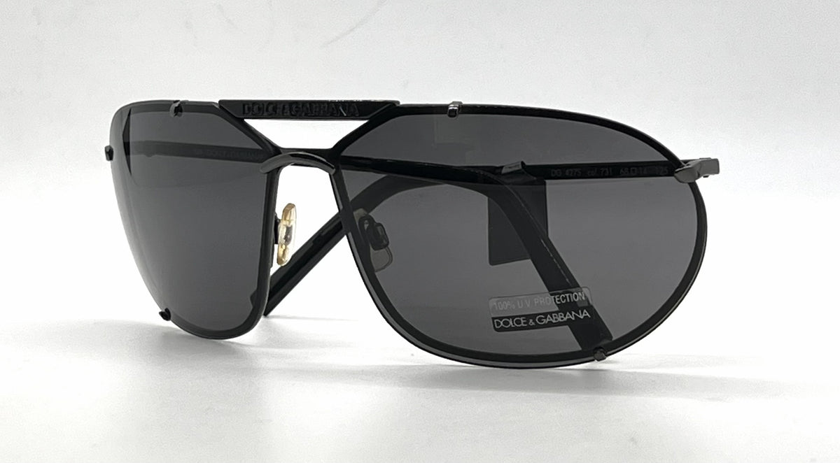 Dolce and Gabbana DG427S 731 Sporty Wraparound-Vintage Sunglasses Black-Solid Grey Lenses-Unworn