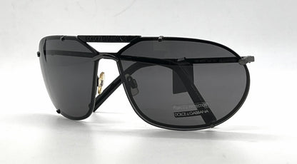 Dolce and Gabbana DG427S 731 Sporty Wraparound-Vintage Sunglasses Black-Solid Grey Lenses-Unworn