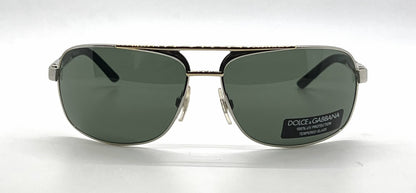 Dolce and Gabbana DG2049 265/31 Double-Bridge Aviator-Vintage Sunglasses Silver-Gold Green Lenses-Unworn