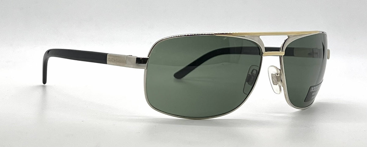 Dolce and Gabbana DG2049 265/31 Double-Bridge Aviator-Vintage Sunglasses Silver-Gold Green Lenses-Unworn