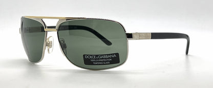 Dolce and Gabbana DG2049 265/31 Double-Bridge Aviator-Vintage Sunglasses Silver-Gold Green Lenses-Unworn