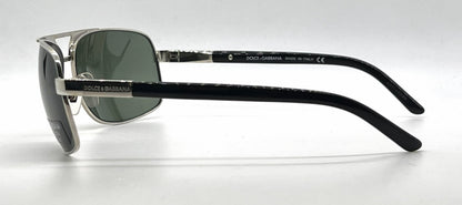 Dolce and Gabbana DG2049 265/31 Double-Bridge Aviator-Vintage Sunglasses Silver-Gold Green Lenses-Unworn