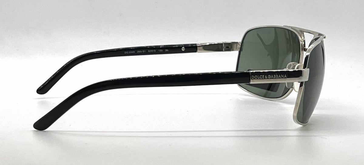 Dolce and Gabbana DG2049 265/31 Double-Bridge Aviator-Vintage Sunglasses Silver-Gold Green Lenses-Unworn