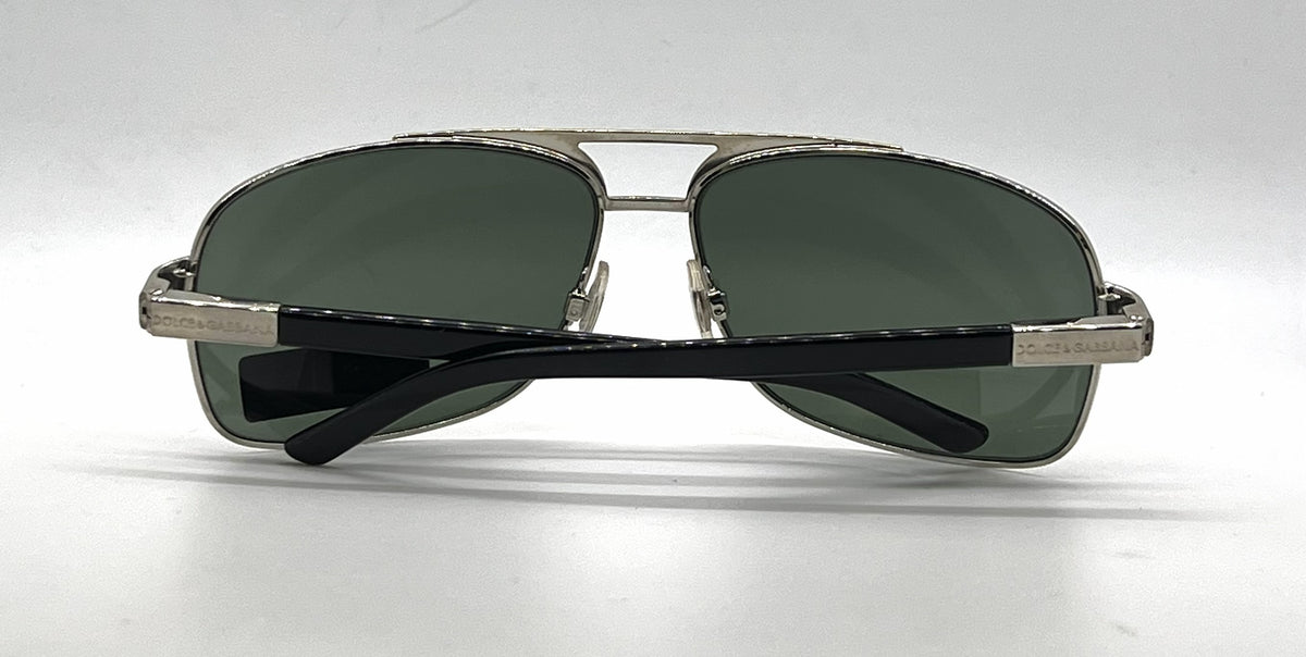 Dolce and Gabbana DG2049 265/31 Double-Bridge Aviator-Vintage Sunglasses Silver-Gold Green Lenses-Unworn