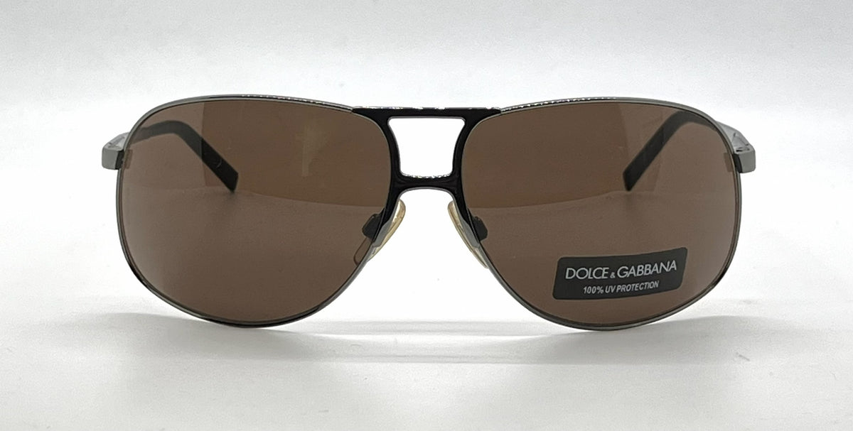 Dolce and Gabbana DG2023 045/73 Double-Bridge Aviator-Vintage Sunglasses Gunmetal-Brown-Unworn