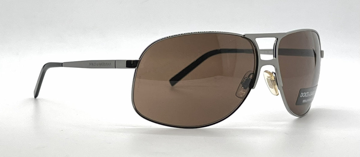 Dolce and Gabbana DG2023 045/73 Double-Bridge Aviator-Vintage Sunglasses Gunmetal-Brown-Unworn