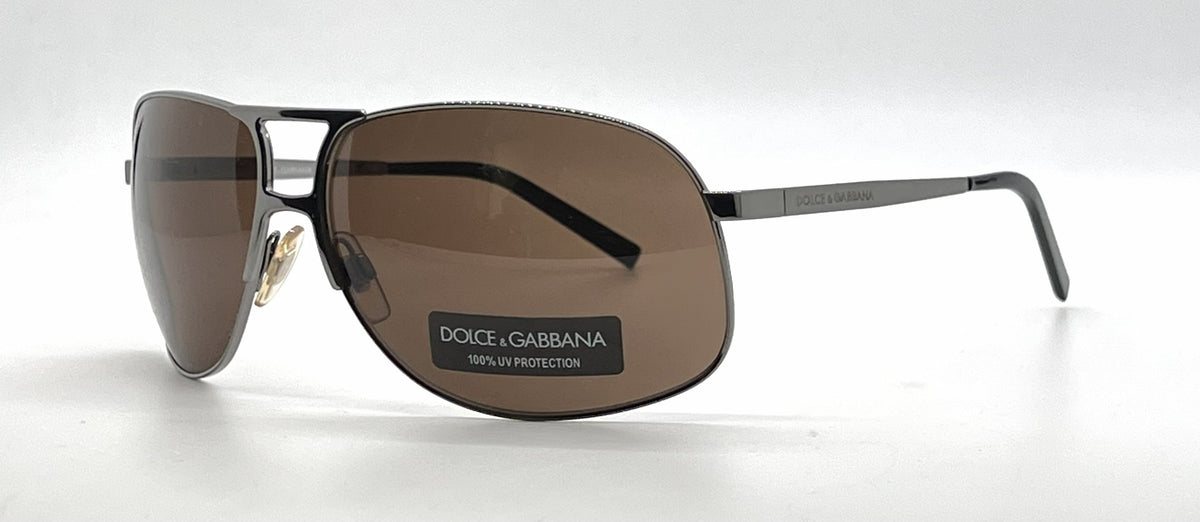Dolce and Gabbana DG2023 045/73 Double-Bridge Aviator-Vintage Sunglasses Gunmetal-Brown-Unworn