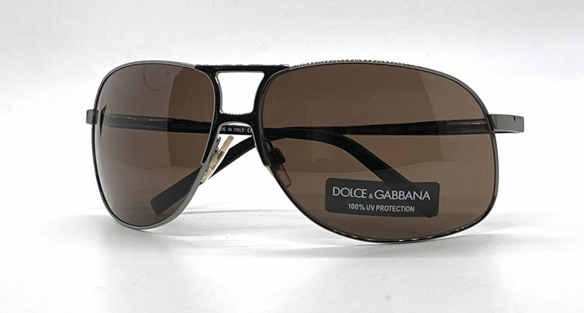 Dolce and Gabbana DG2023 045/73 Double-Bridge Aviator-Vintage Sunglasses Gunmetal-Brown-Unworn