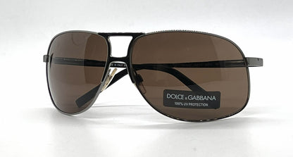 Dolce and Gabbana DG2023 045/73 Double-Bridge Aviator-Vintage Sunglasses Gunmetal-Brown-Unworn
