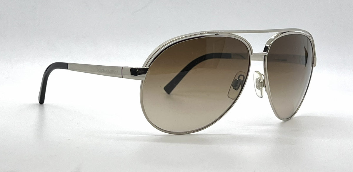 Dolce and Gabbana DG2065 05/13 Double-Bridge Aviator-Vintage Sunglasses Silver-Brown Gradient-Unworn