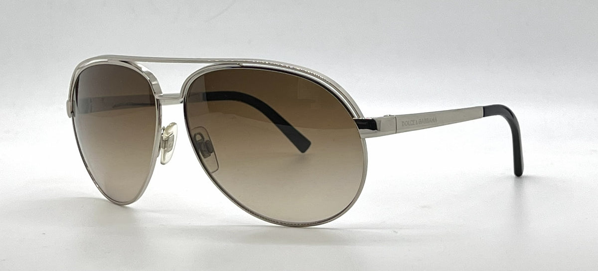 Dolce and Gabbana DG2065 05/13 Double-Bridge Aviator-Vintage Sunglasses Silver-Brown Gradient-Unworn