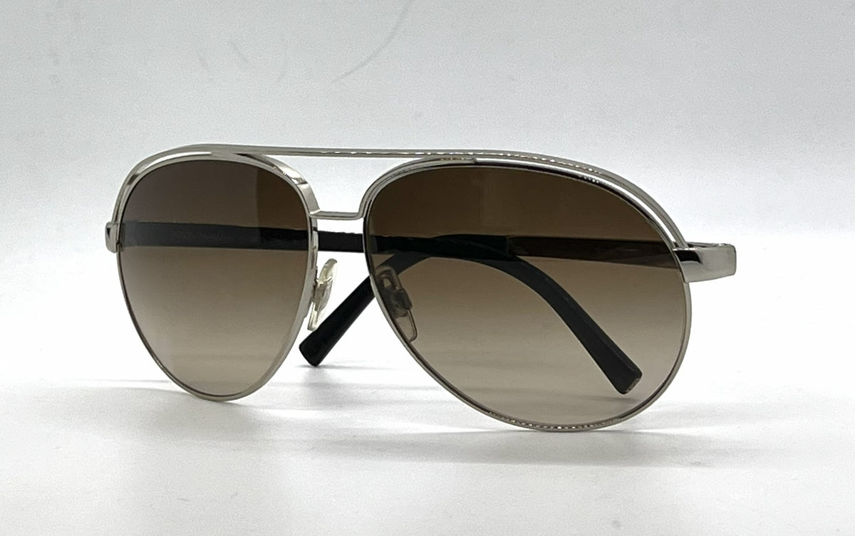 Dolce and Gabbana DG2065 05/13 Double-Bridge Aviator-Vintage Sunglasses Silver-Brown Gradient-Unworn