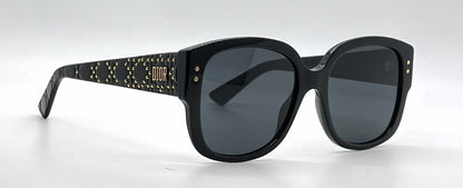 Christian Dior LadyDiorStuds 8072K Black Gold Studs Sunglasses-Grey Lenses-Unworn