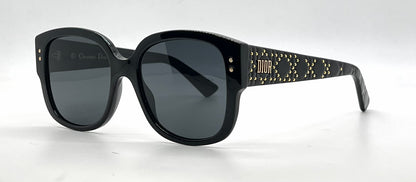 Christian Dior LadyDiorStuds 8072K Black Gold Studs Sunglasses-Grey Lenses-Unworn