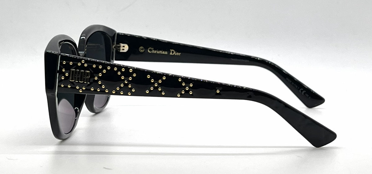 Christian Dior LadyDiorStuds 8072K Black Gold Studs Sunglasses-Grey Lenses-Unworn