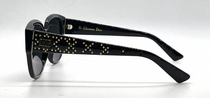 Christian Dior LadyDiorStuds 8072K Black Gold Studs Sunglasses-Grey Lenses-Unworn