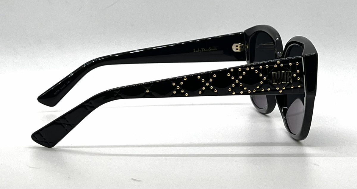 Christian Dior LadyDiorStuds 8072K Black Gold Studs Sunglasses-Grey Lenses-Unworn