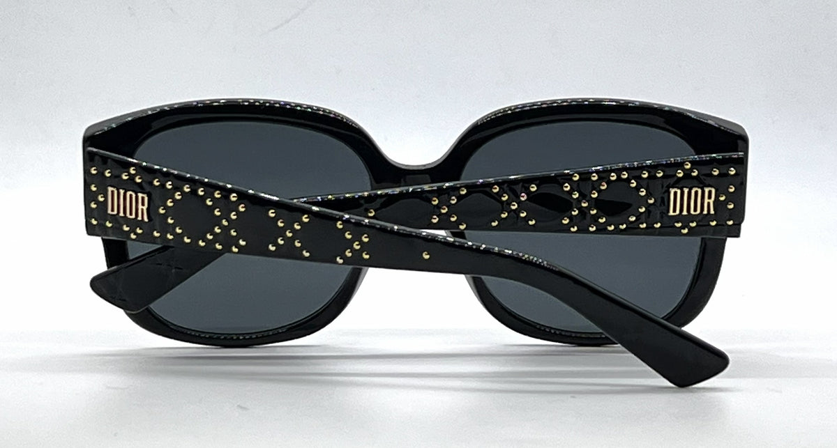 Christian Dior LadyDiorStuds 8072K Black Gold Studs Sunglasses-Grey Lenses-Unworn