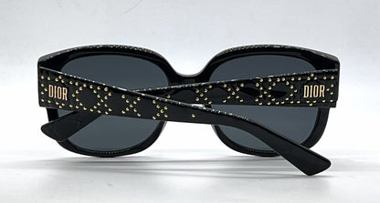 Christian Dior LadyDiorStuds 8072K Black Gold Studs Sunglasses-Grey Lenses-Unworn