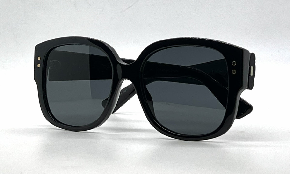 Christian Dior LadyDiorStuds 8072K Black Gold Studs Sunglasses-Grey Lenses-Unworn
