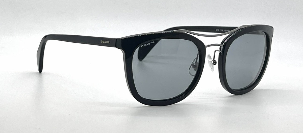 Prada SPR17Q 1AB-3C2 Black Square Sunglasses-Light Grey Lenses-Unworn