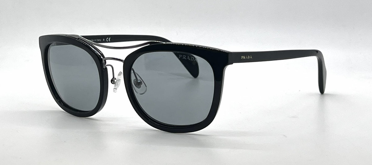 Prada SPR17Q 1AB-3C2 Black Square Sunglasses-Light Grey Lenses-Unworn