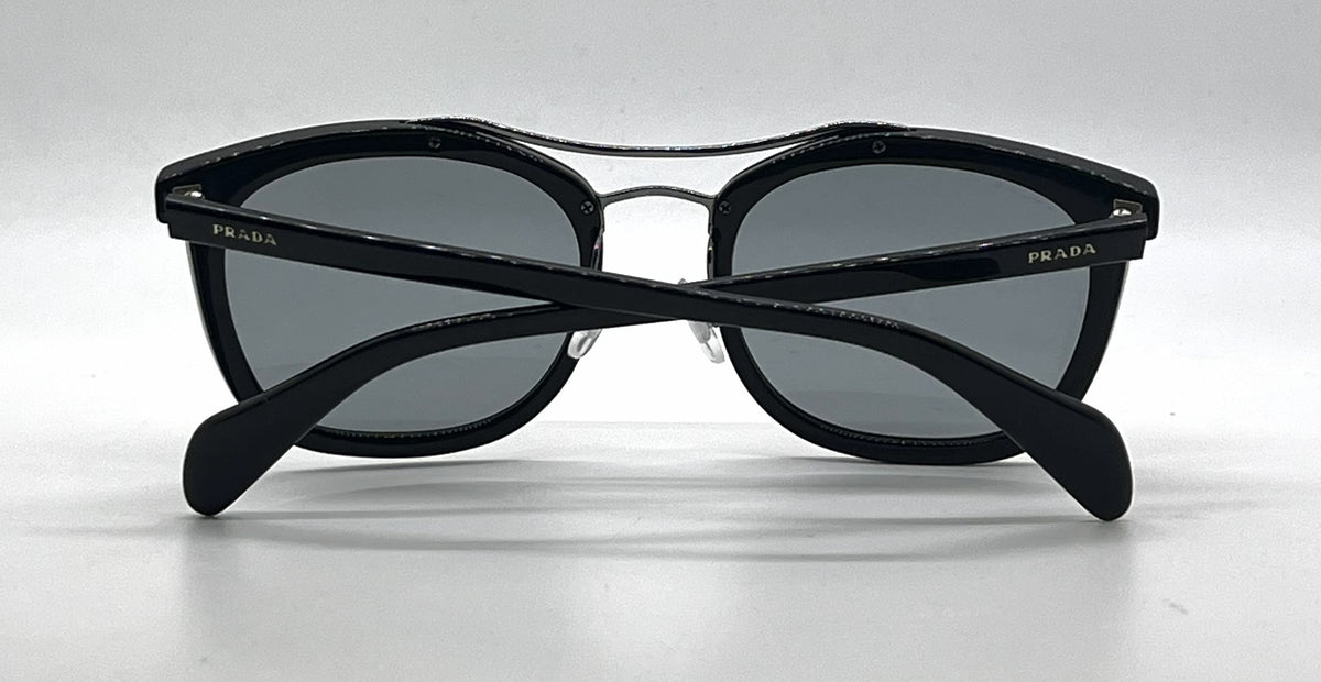 Prada SPR17Q 1AB-3C2 Black Square Sunglasses-Light Grey Lenses-Unworn