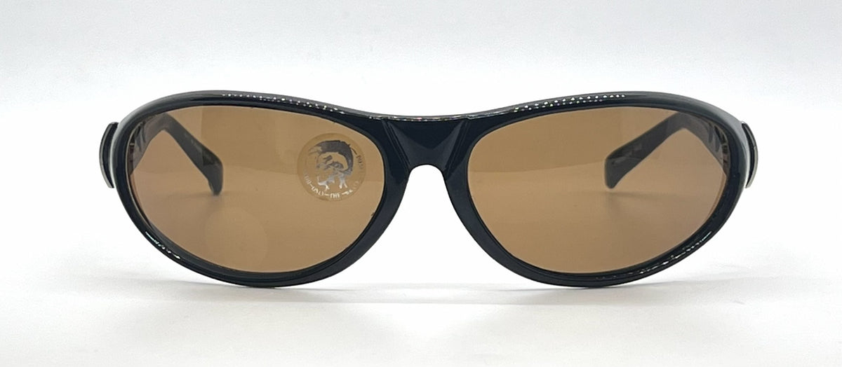 Diesel Popgun QV3 Black Oval Wrap Sunglasses-Brown Lenses-Unworn-Italy