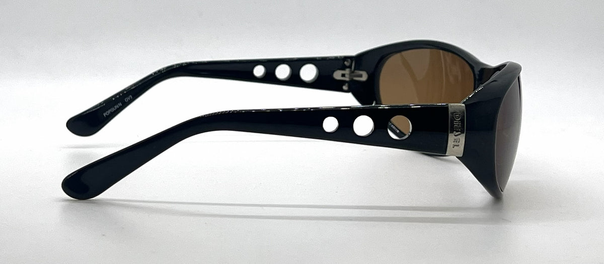 Diesel Popgun QV3 Black Oval Wrap Sunglasses-Brown Lenses-Unworn-Italy