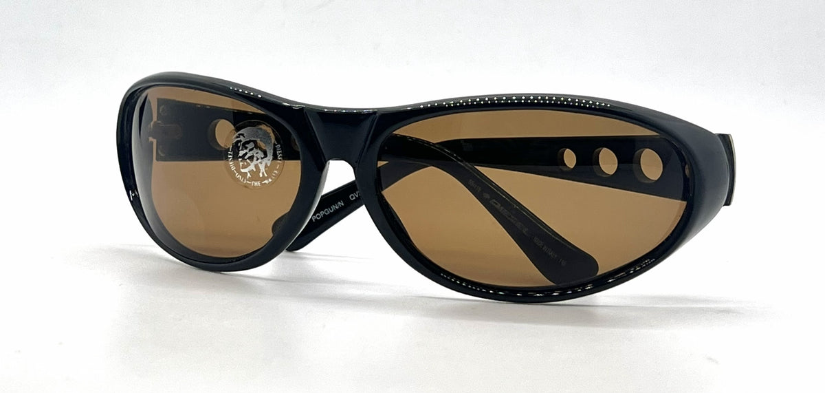 Diesel Popgun QV3 Black Oval Wrap Sunglasses-Brown Lenses-Unworn-Italy
