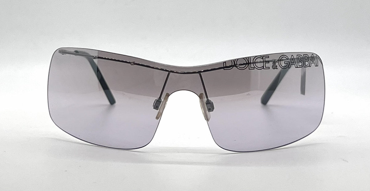 Dolce and Gabbana DG442S E47 Rimless Shield-Vintage Sunglasses Silver-Grey Lavender Gradient Lenses-Unworn