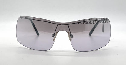 Dolce and Gabbana DG442S E47 Rimless Shield-Vintage Sunglasses Silver-Grey Lavender Gradient Lenses-Unworn