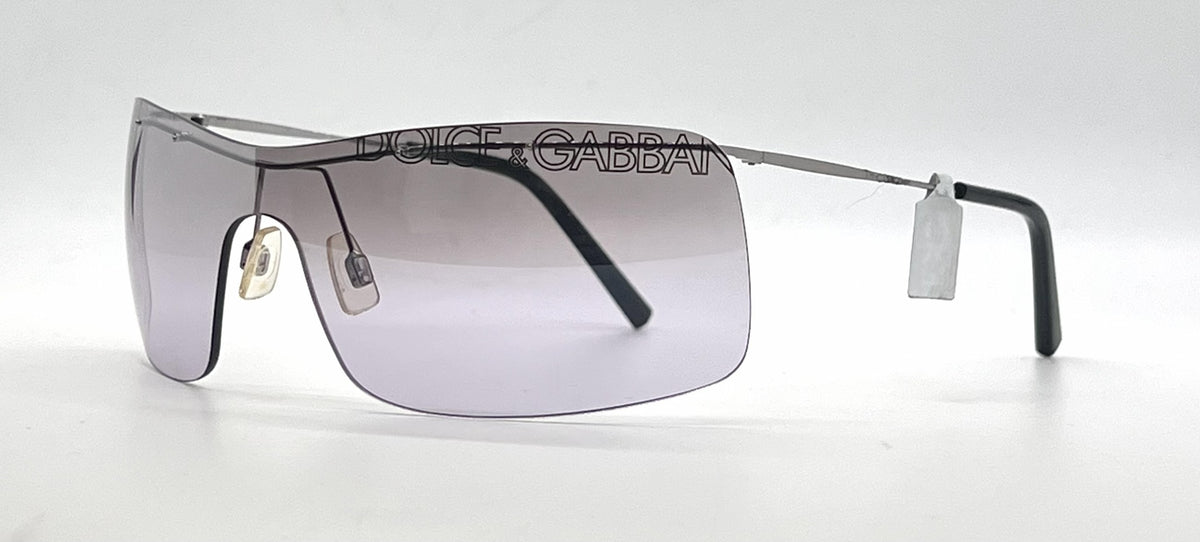 Dolce and Gabbana DG442S E47 Rimless Shield-Vintage Sunglasses Silver-Grey Lavender Gradient Lenses-Unworn