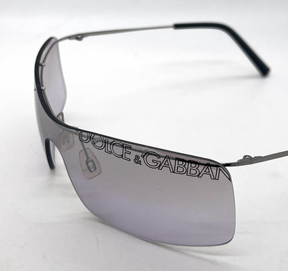 Dolce and Gabbana DG442S E47 Rimless Shield-Vintage Sunglasses Silver-Grey Lavender Gradient Lenses-Unworn