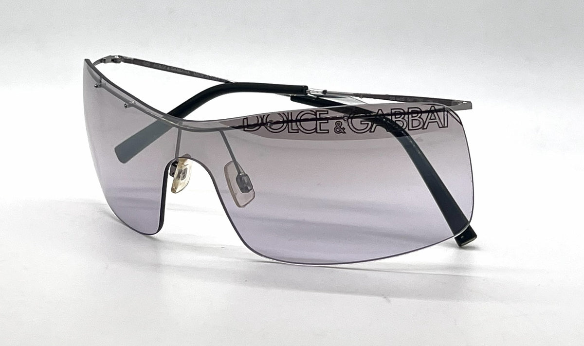 Dolce and Gabbana DG442S E47 Rimless Shield-Vintage Sunglasses Silver-Grey Lavender Gradient Lenses-Unworn