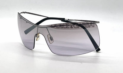Dolce and Gabbana DG442S E47 Rimless Shield-Vintage Sunglasses Silver-Grey Lavender Gradient Lenses-Unworn