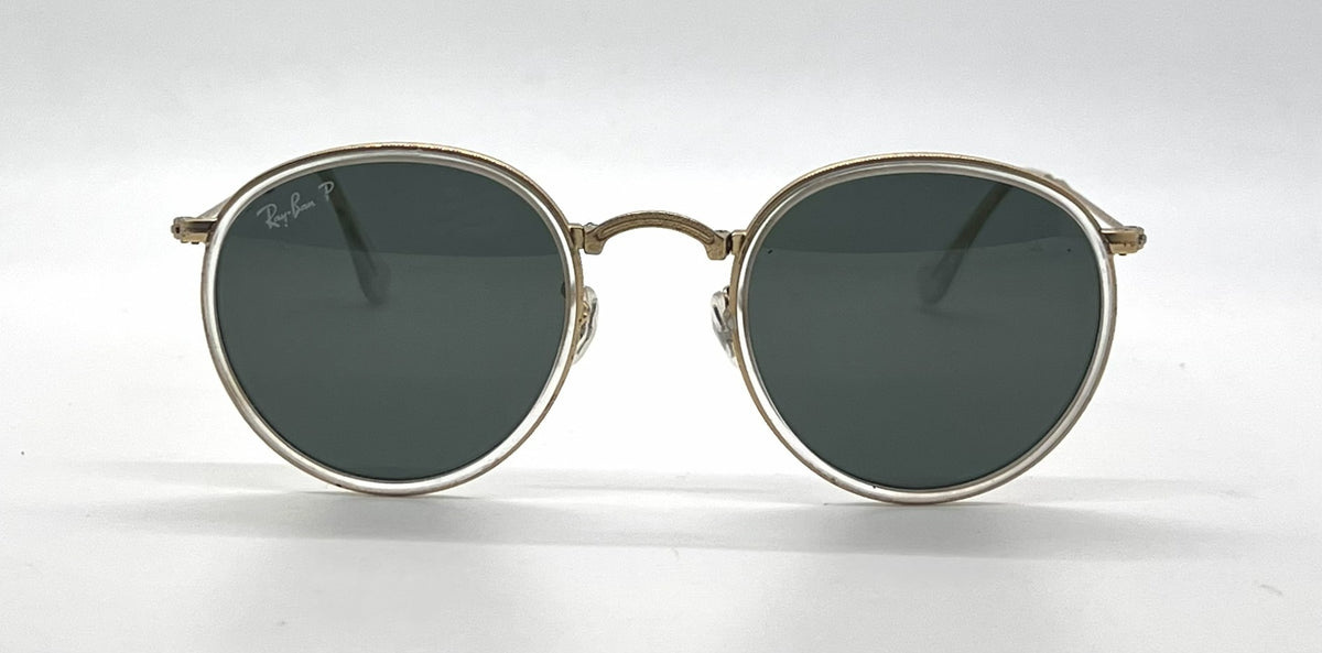 Ray-Ban RB3517 112/N5 Gold / Crystal Round Sunglasses-Green Polarized Lenses-Unworn