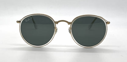 Ray-Ban RB3517 112/N5 Gold / Crystal Round Sunglasses-Green Polarized Lenses-Unworn