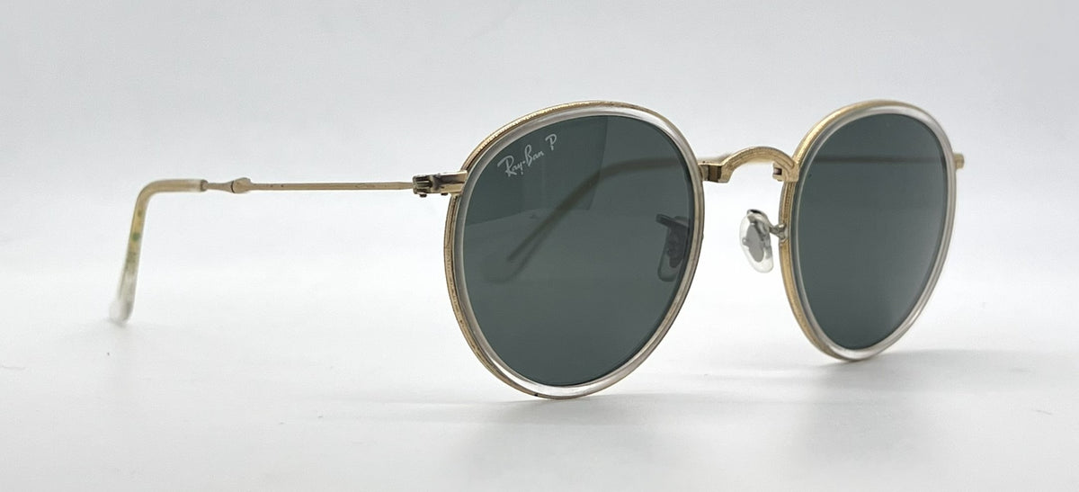 Ray-Ban RB3517 112/N5 Gold / Crystal Round Sunglasses-Green Polarized Lenses-Unworn