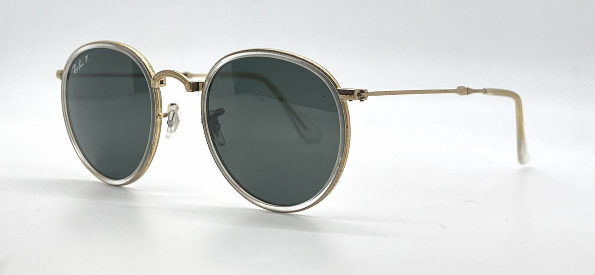 Ray-Ban RB3517 112/N5 Gold / Crystal Round Sunglasses-Green Polarized Lenses-Unworn