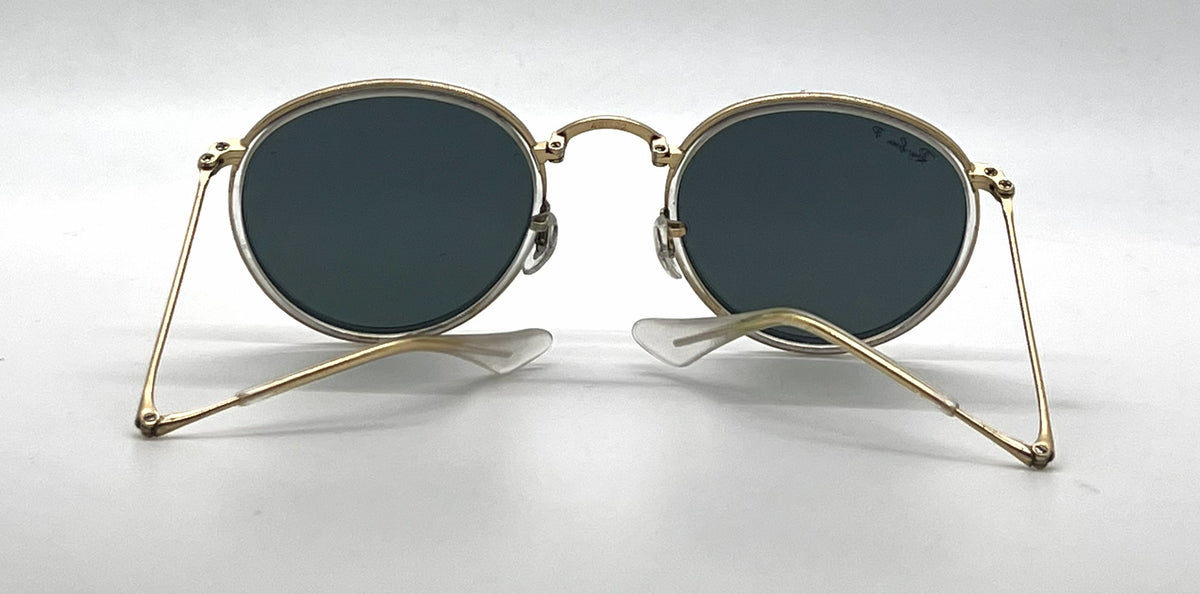 Ray-Ban RB3517 112/N5 Gold / Crystal Round Sunglasses-Green Polarized Lenses-Unworn