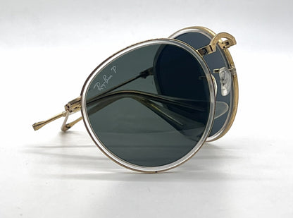 Ray-Ban RB3517 112/N5 Gold / Crystal Round Sunglasses-Green Polarized Lenses-Unworn