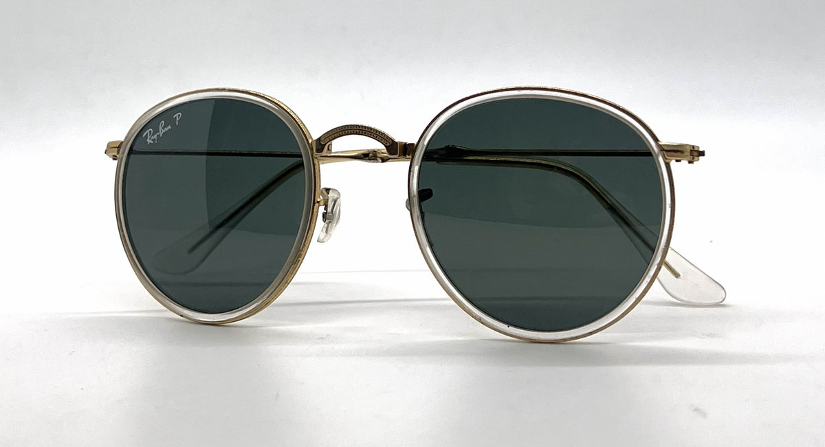 Ray-Ban RB3517 112/N5 Gold / Crystal Round Sunglasses-Green Polarized Lenses-Unworn