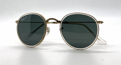Ray-Ban RB3517 112/N5 Gold / Crystal Round Sunglasses-Green Polarized Lenses-Unworn
