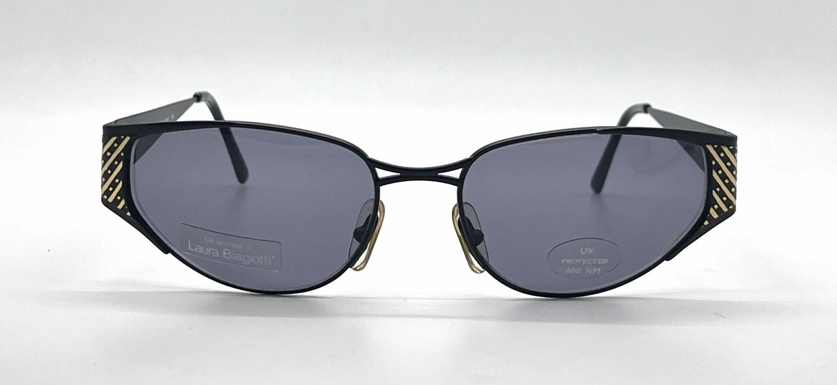 Laura Biagiotti T 684/S QD8 Black / Gold Cat-Eye Sunglasses-Dark Grey Lenses-Unworn