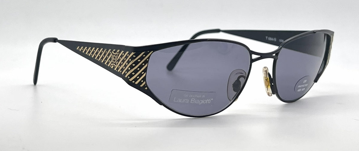 Laura Biagiotti T 684/S QD8 Black / Gold Cat-Eye Sunglasses-Dark Grey Lenses-Unworn