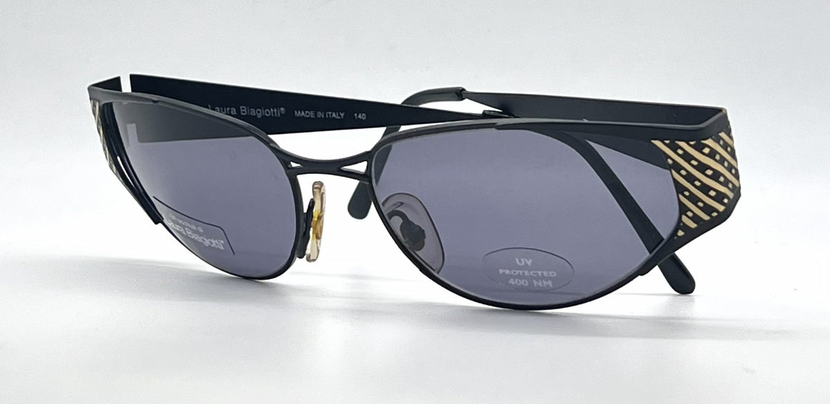 Laura Biagiotti T 684/S QD8 Black / Gold Cat-Eye Sunglasses-Dark Grey Lenses-Unworn